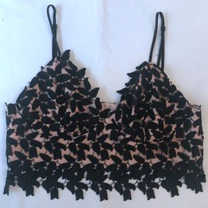 Bardot Black Leaf Appliqué Bralette with Nude Lining